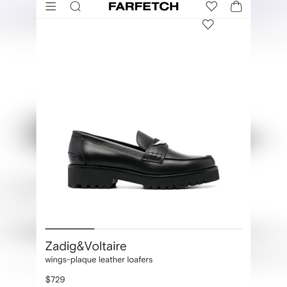 NEW Zadig and Voltaire Wings-Plaque Joecassin Semi-Shiny Black Leather Loafers